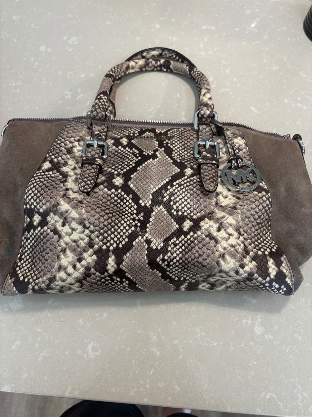 Michael Kors Snake-Print and Taupe Satchel